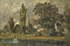 „Katedra w Salisbury i dom biskupa Fischera, widok od strony rzeki", 1820 (National Gallery, Londyn, Wielka Brytania)